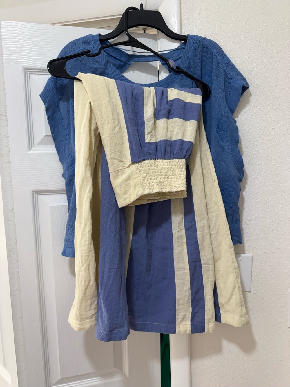 Free People Blue Top and Blue and Cream Striped Pants Set